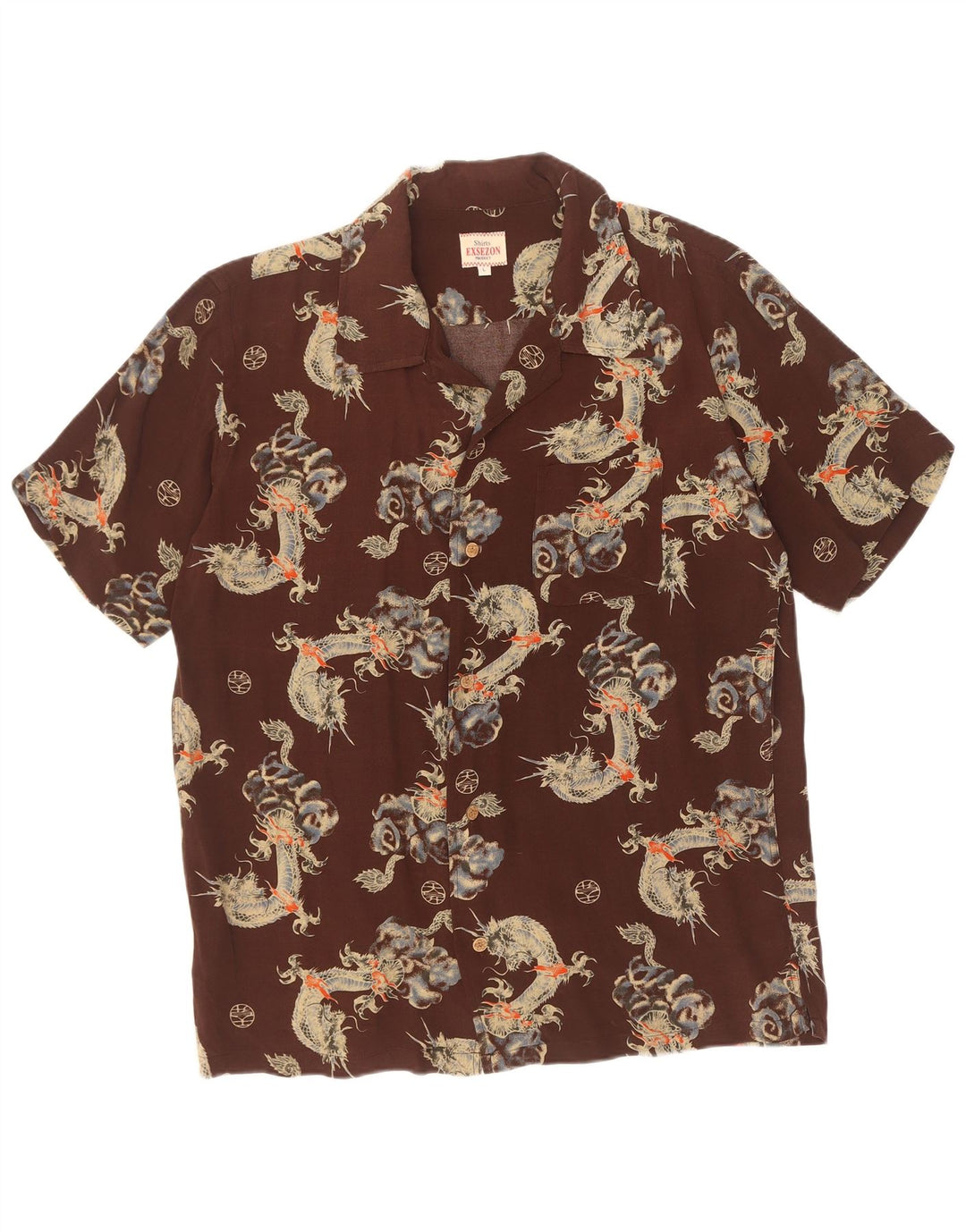 Exsezon Camisa masculina de manga curta com padrão abstrato grande marrom