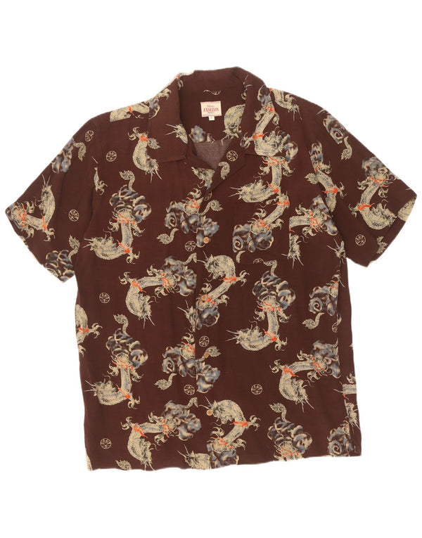 Exsezon Camisa masculina de manga curta com padrão abstrato grande marrom