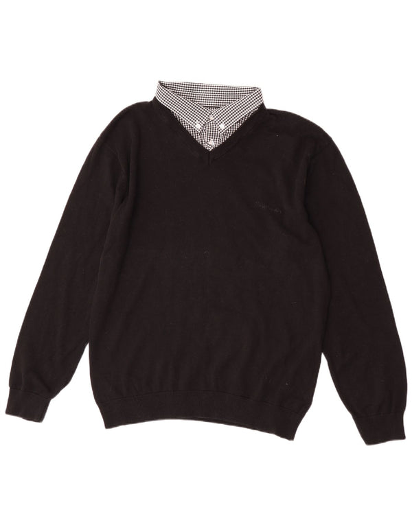 Suéter masculino Pierre Cardin com decote em V XL preto xadrez algodão