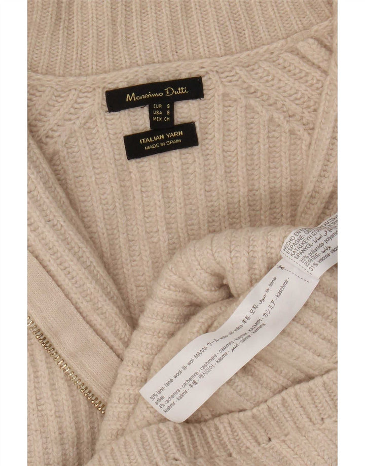 Suéter cardigã feminino grande Massimo Dutti Reino Unido 10 lã bege pequena