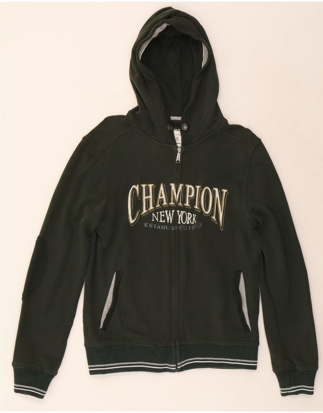 Suéter masculino Champion com capuz e zíper gráfico médio algodão verde