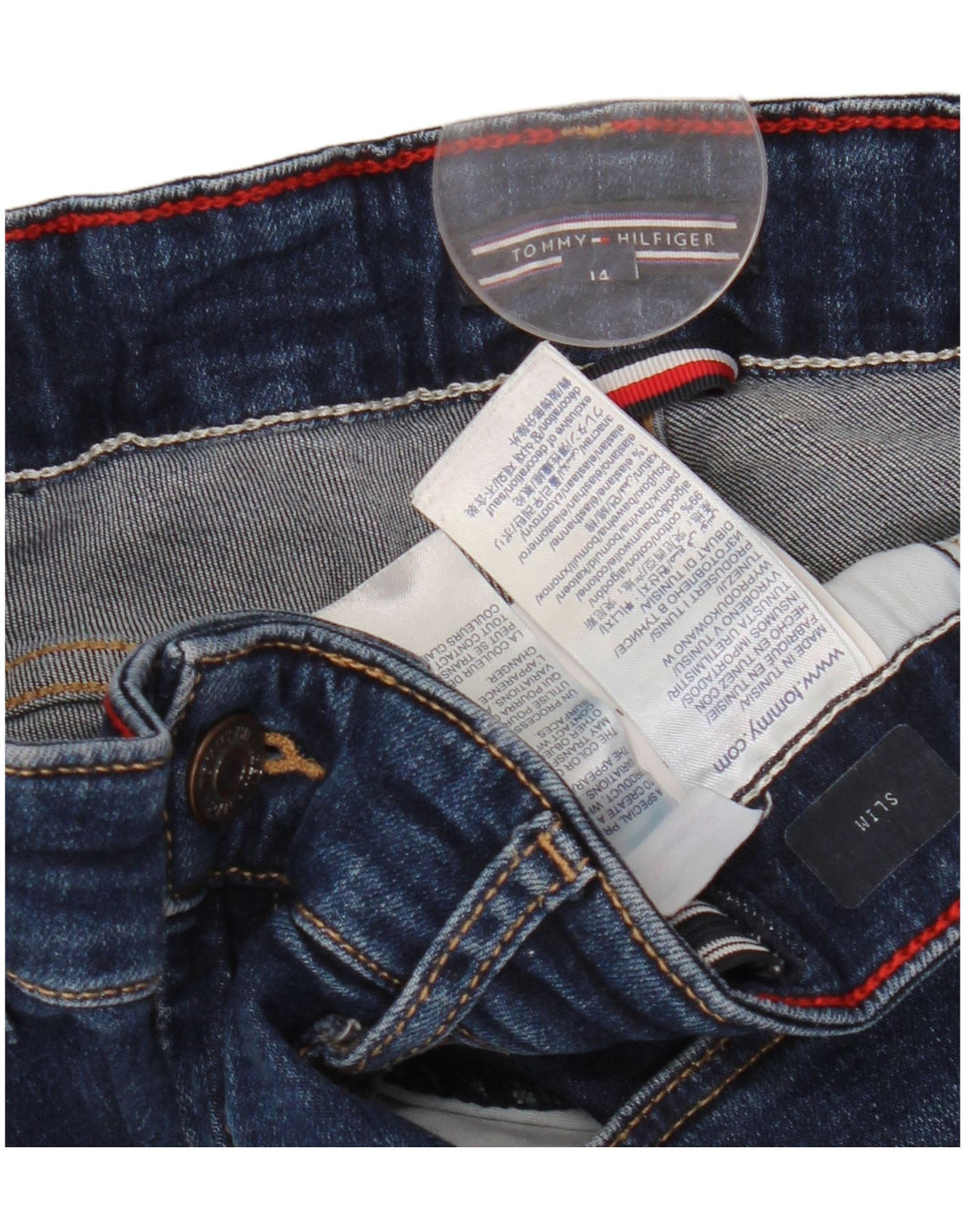 TOMMY HILFIGER Meninas Jeans Slim 13-14 Anos W26 L29 Azul Algodão