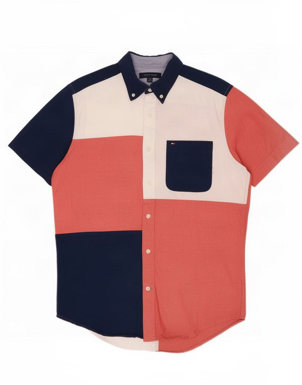 Tommy Hilfiger Camisa masculina de manga curta pequena multicolorida Colourblock