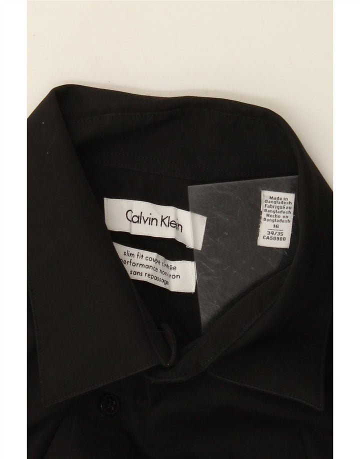CALVIN KLEIN Mens Slim Fit Shirt Size 16 Large Black Cotton