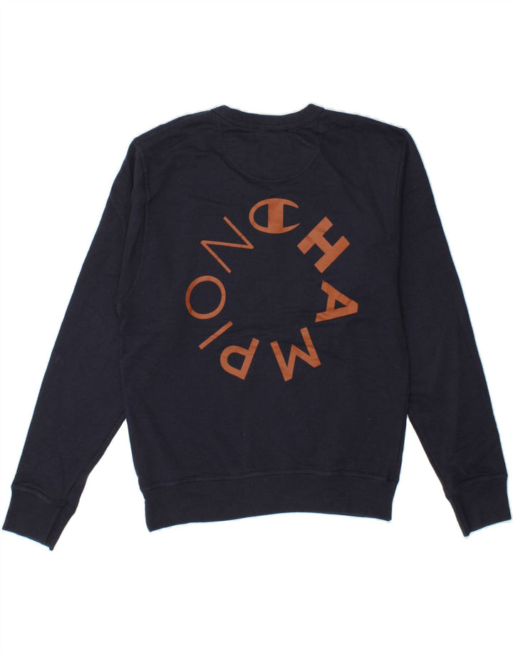 CHAMPION Mens Graphic Sweatshirt Jumper Small Navy Blue Cotton Vintage Champion and Second-Hand Champion from Messina Hembry 