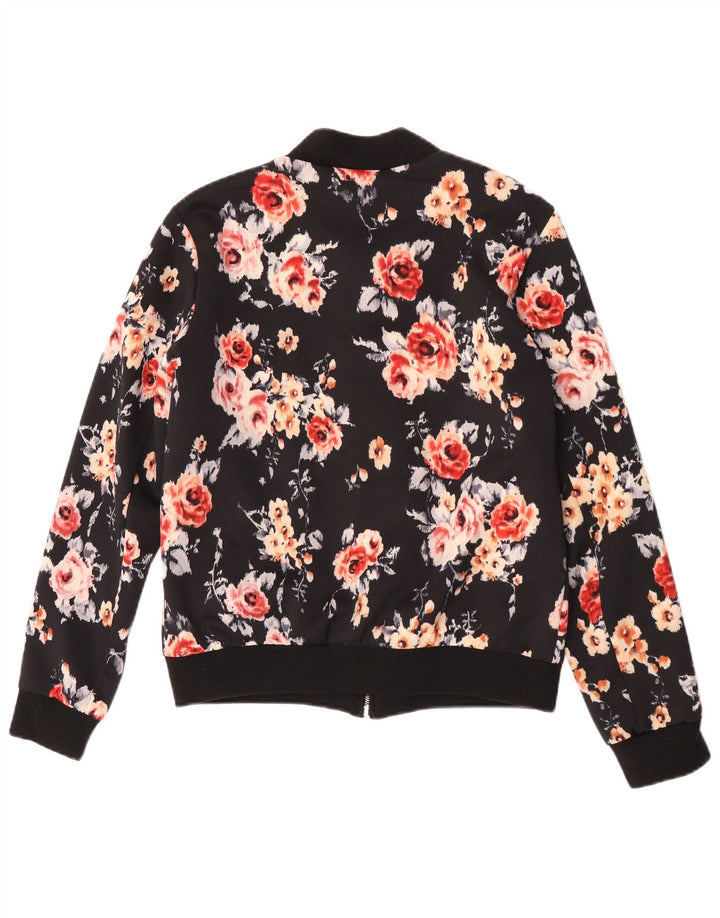 Jaqueta bomber feminina Zara UK 12 poliéster floral preto médio