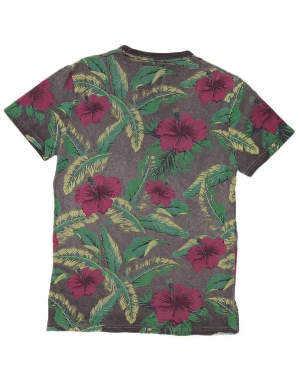Camiseta gráfica masculina Superdry Top grande algodão floral cinza