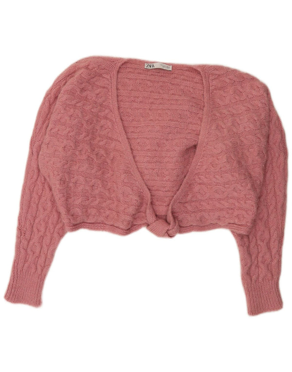 Zara Suéter Cardigan Feminino Crop Oversized Reino Unido 10 Pequeno Acrílico Rosa