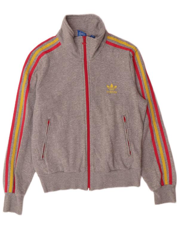 ADIDAS Womens Graphic Tracksuit Top Jacket UK 14 Médio Cinza Poliéster