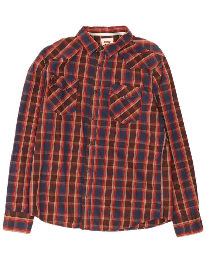 Camisa masculina Levi's grande xadrez multicolorida de algodão