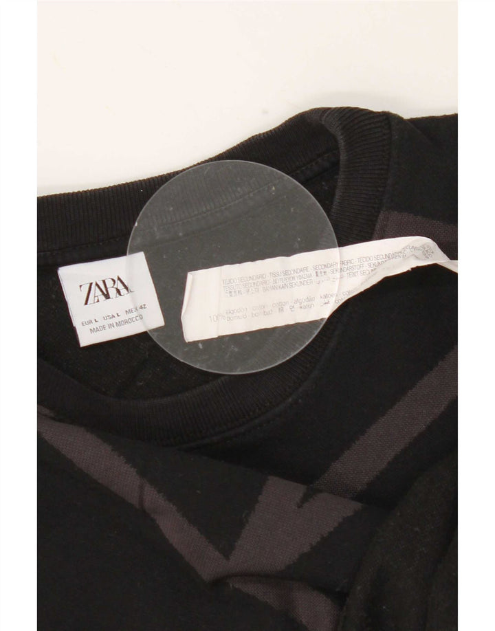 Zara moletom masculino jumper grande algodão geométrico preto