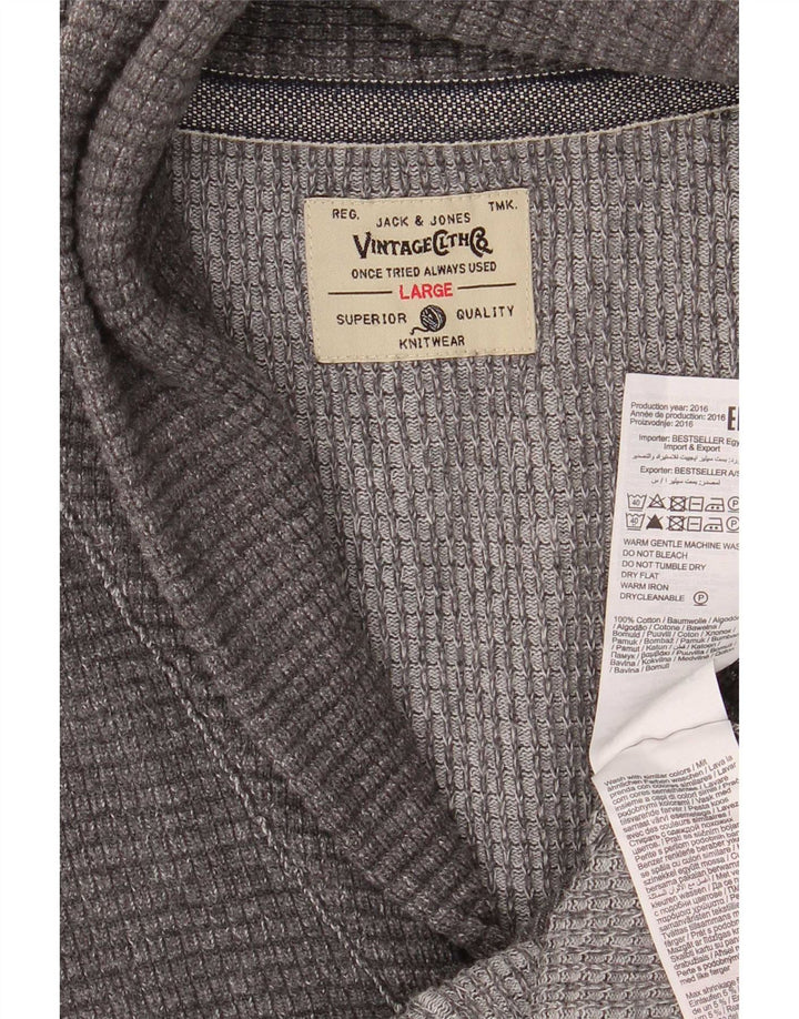 Suéter cardigã masculino Jack & Jones grande algodão cinza