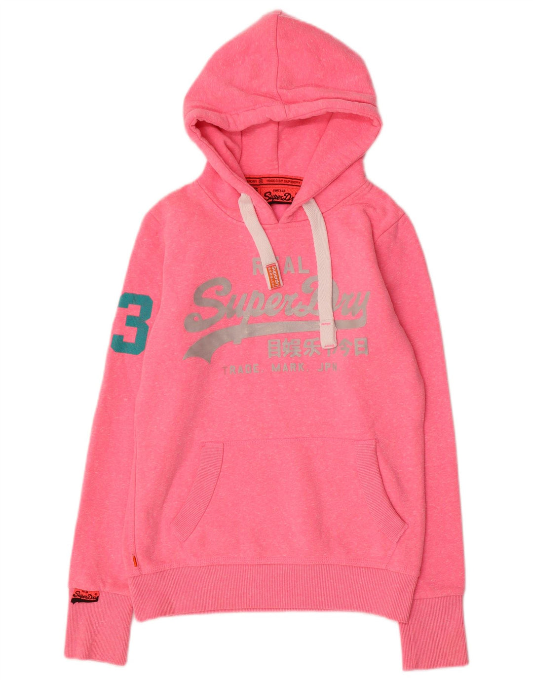 Jumper feminino com capuz gráfico SUPERDRY Reino Unido 10 algodão rosa pequeno
