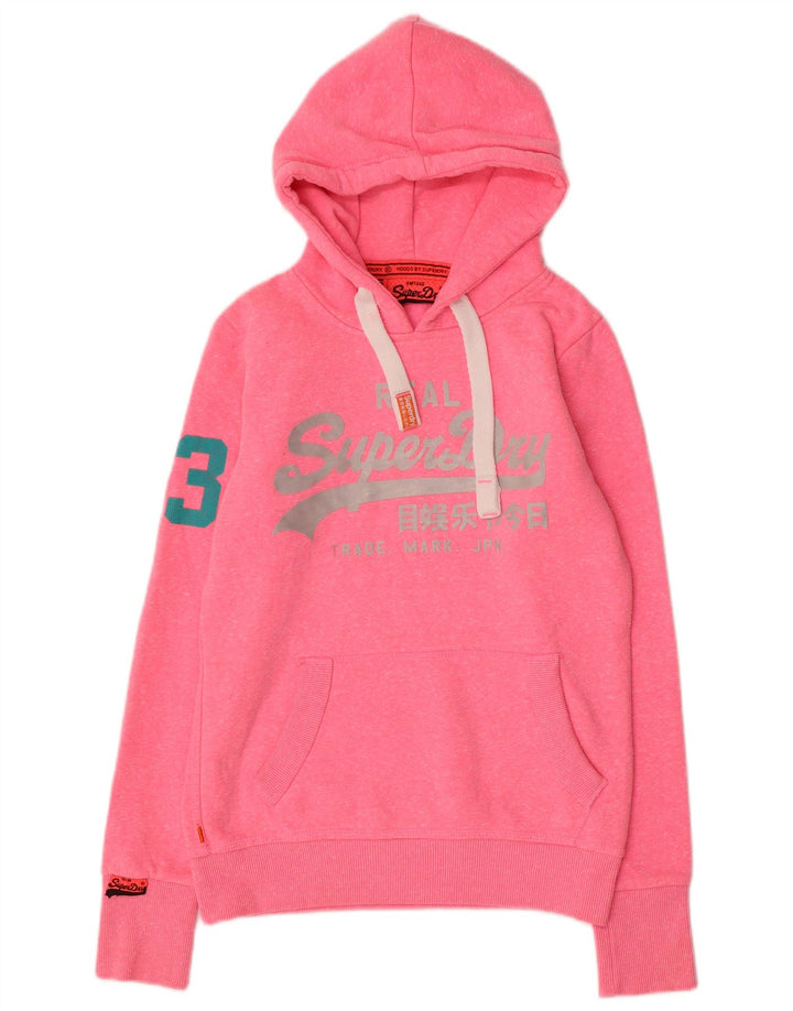 Jumper feminino com capuz gráfico SUPERDRY Reino Unido 10 algodão rosa pequeno