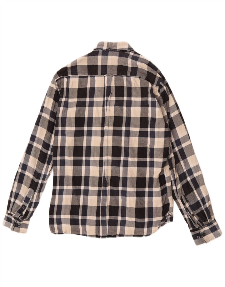 Camisa masculina de flanela French Connection médio algodão xadrez azul marinho