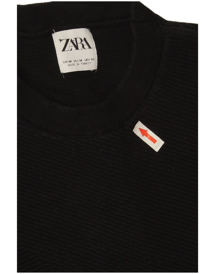 Zara Suéter masculino com gola redonda, algodão preto médio