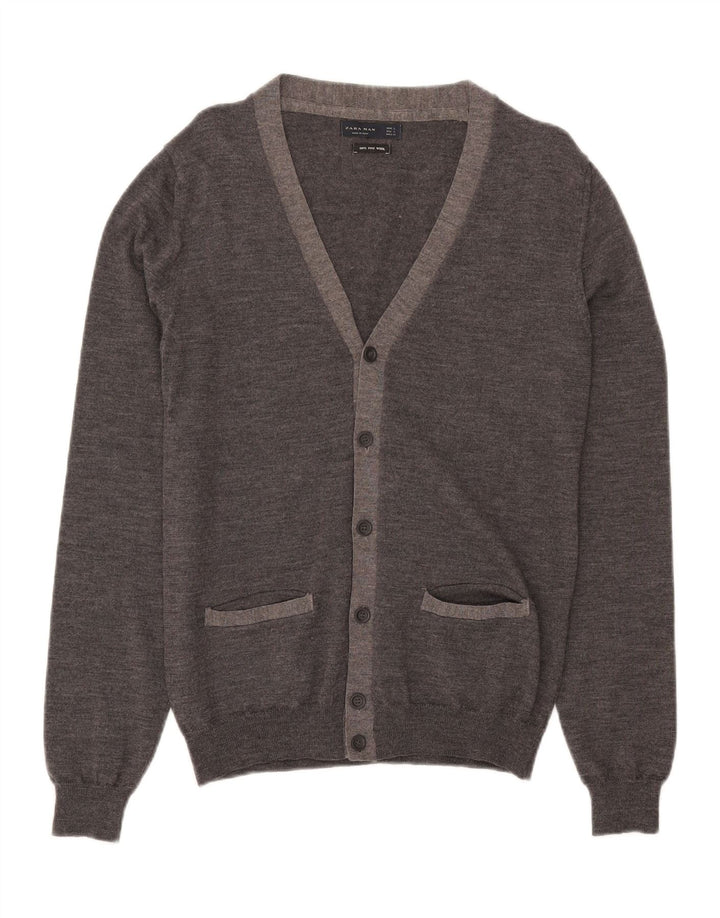 Suéter cardigã masculino Zara grande lã cinza