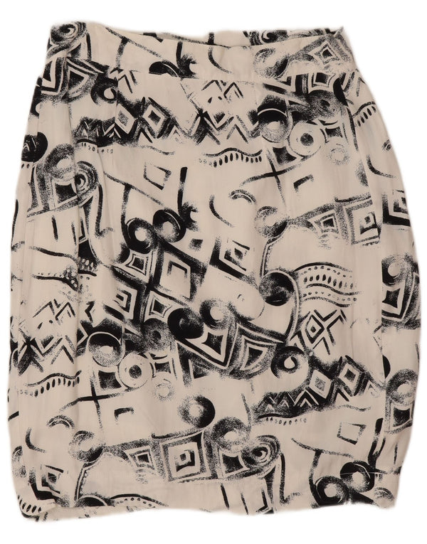 Saia feminina vintage IT 44 médio W26 viscose geométrica branca