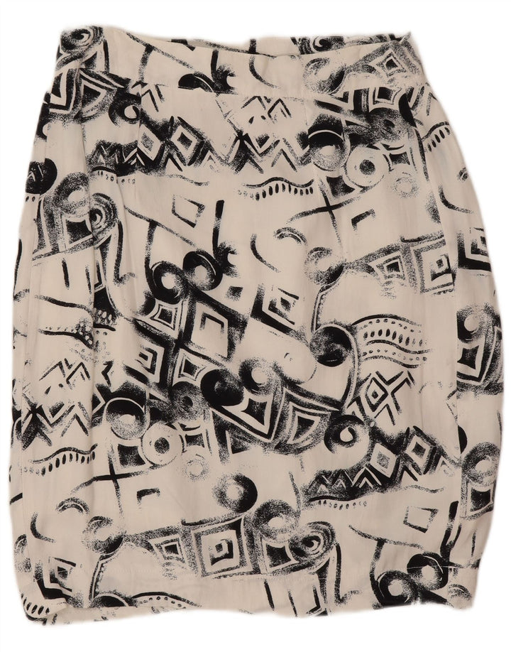Saia feminina vintage IT 44 médio W26 viscose geométrica branca