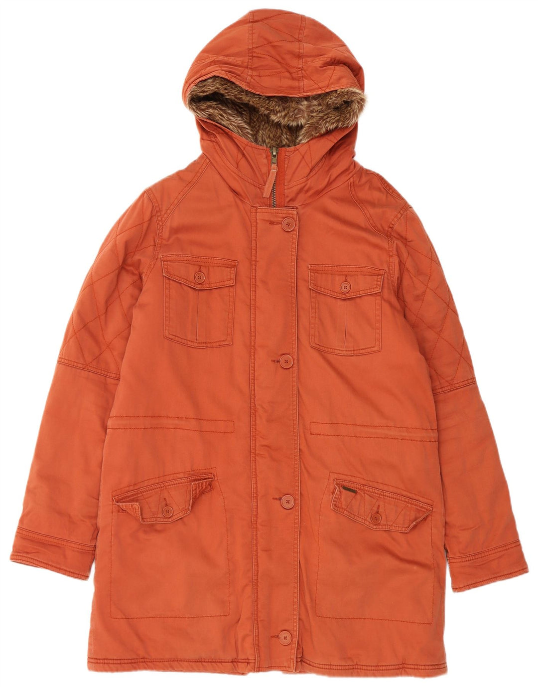 Jaqueta Parka Feminina Billabong com Capuz Reino Unido 14 Algodão Laranja Médio