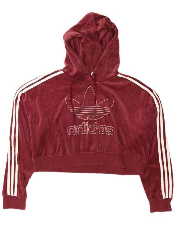 Adidas Womens Oversized Crop Velour Hoodie Jumper Reino Unido 16 Grande Borgonha
