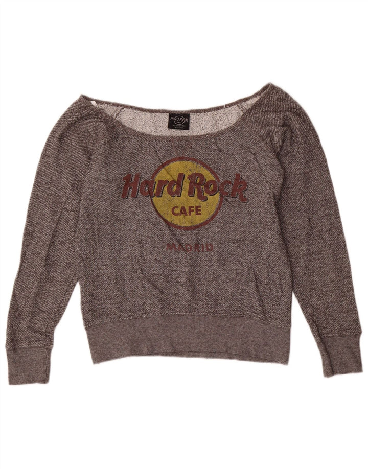 Jumper de moletom feminino com ombro de fora do Hard Rock Cafe Reino Unido 10 pequeno cinza