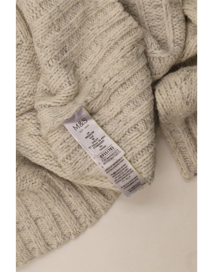 Suéter masculino Marks & Spencer com zíper e gola em acrílico manchado branco médio
