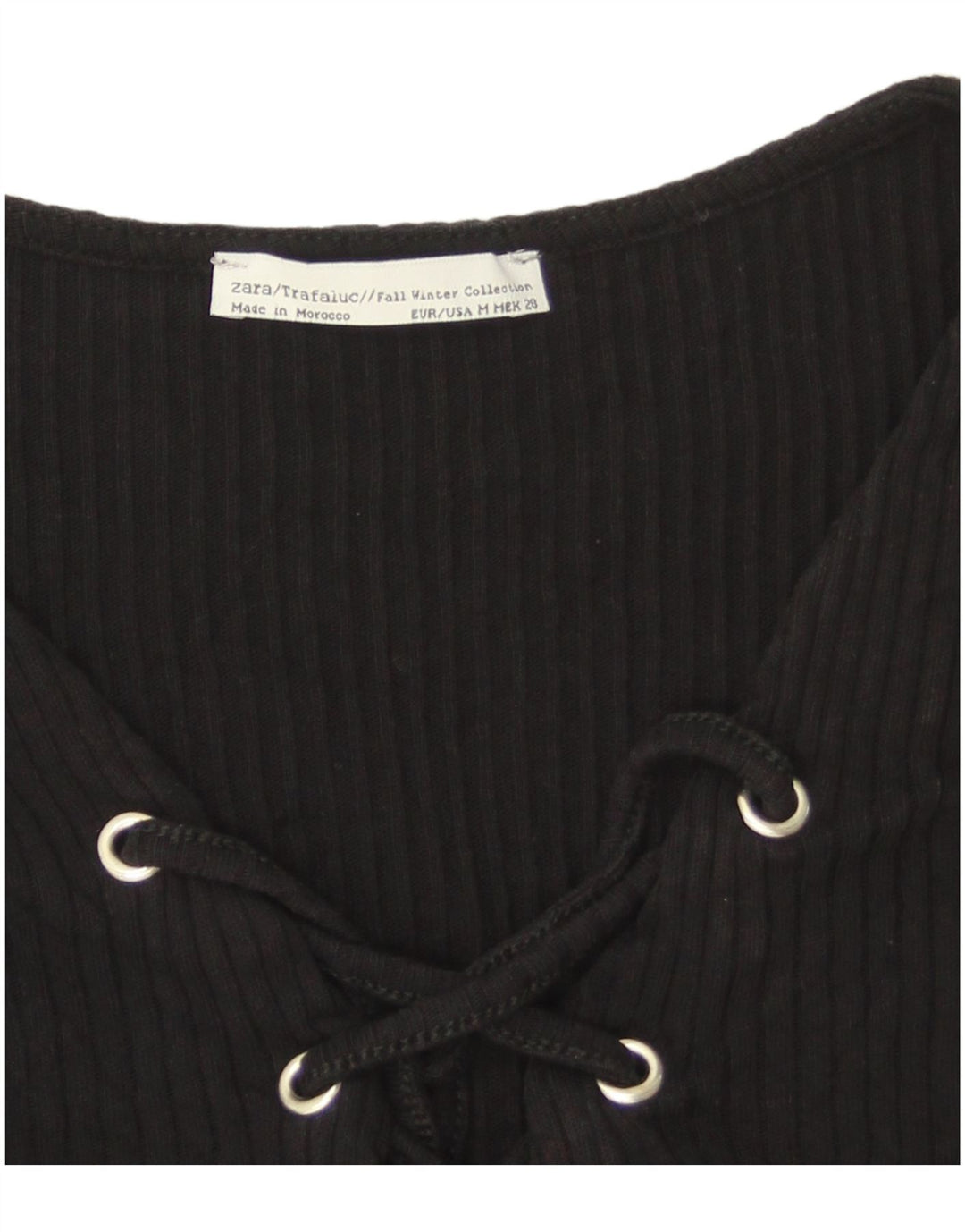 Zara Womens Crop Top Manga Longa Reino Unido 12 Médio Preto