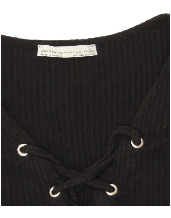 Zara Womens Crop Top Manga Longa Reino Unido 12 Médio Preto