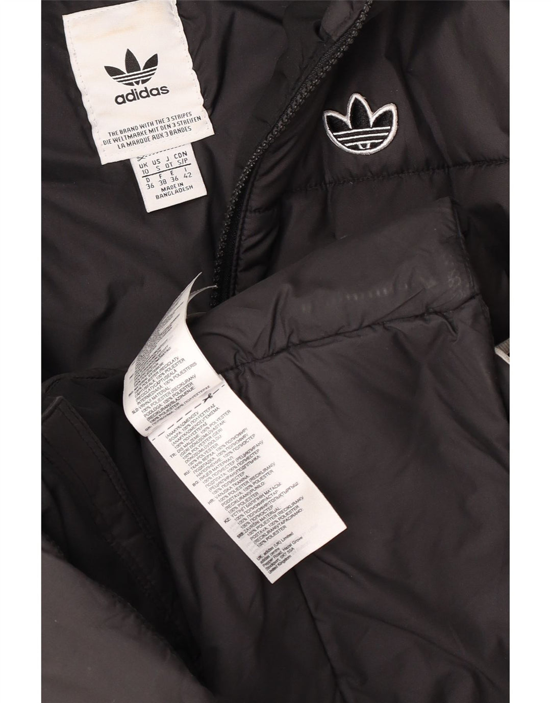 Casaco acolchoado com capuz feminino Adidas UK 10 pequeno poliéster preto