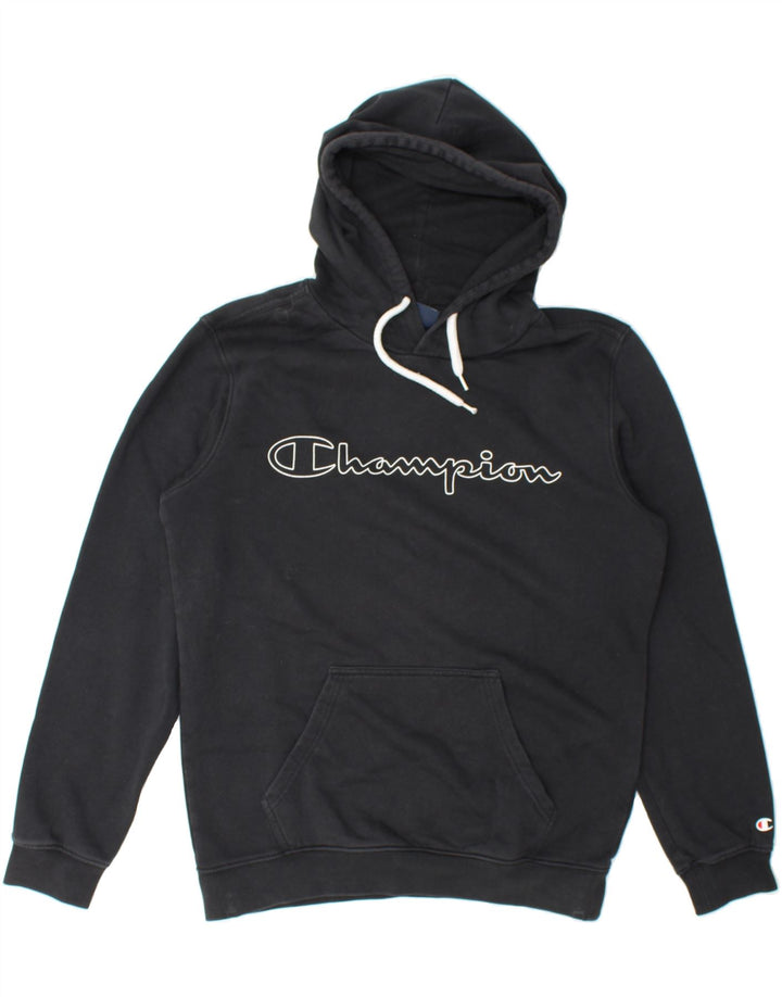 CHAMPION Mens Graphic Hoodie Jumper Small Navy Blue Vintage Champion and Second-Hand Champion from Messina Hembry 