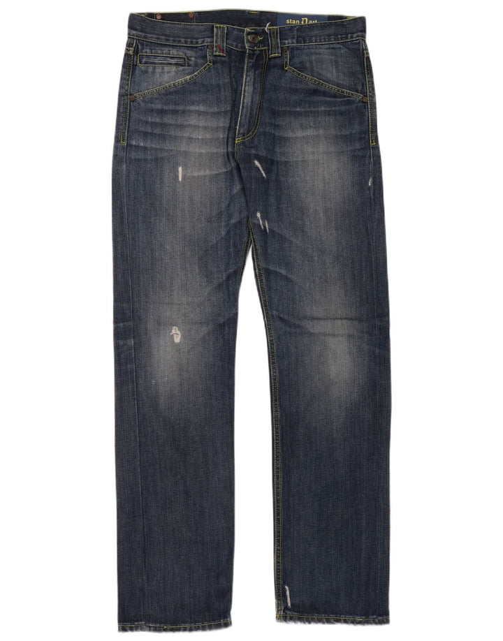 DONDUP Calça jeans reta masculina desgastada W34 L32 algodão azul