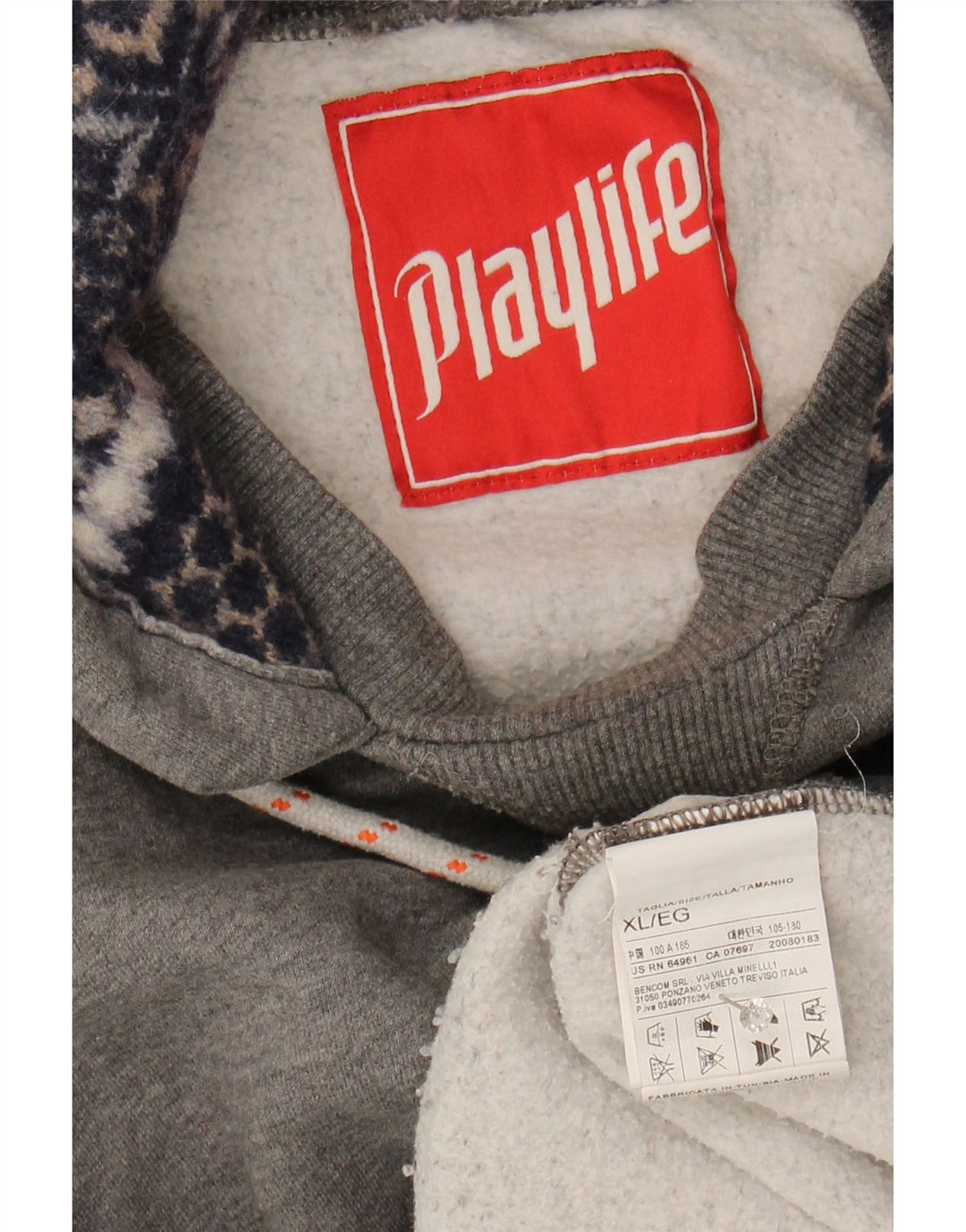 PLAYLIFE Mens Hoodie Jumper XL Grey Cotton Vintage Playlife and Second-Hand Playlife from Messina Hembry 