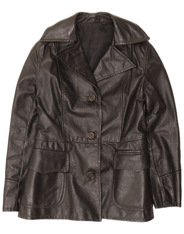 Jaqueta de couro feminina vintage UK 10 pequena preta