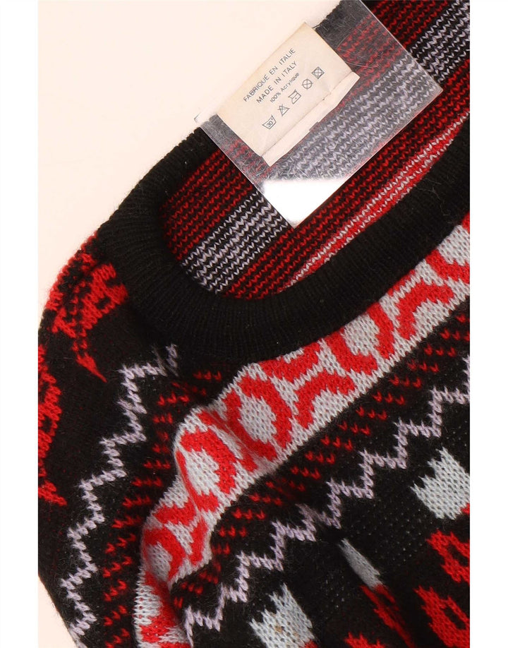 Suéter vintage masculino com gola redonda, acrílico floral médio multicolorido