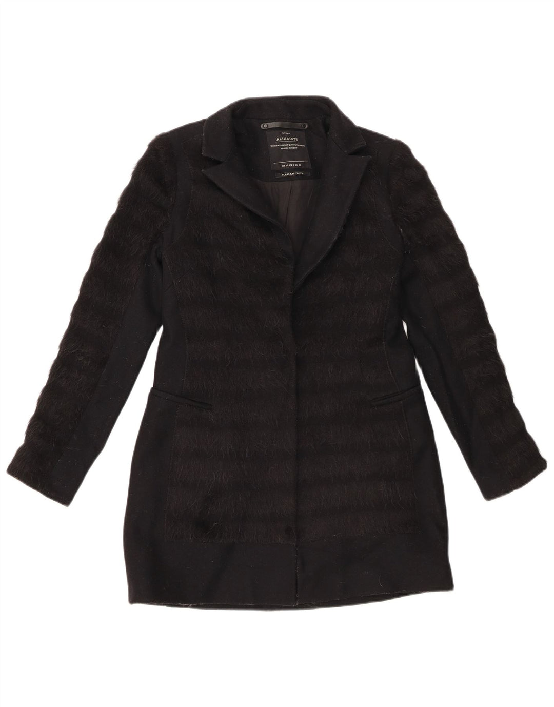 Sobretudo feminino All Saints Reino Unido 10 lã virgem listrada preta pequena