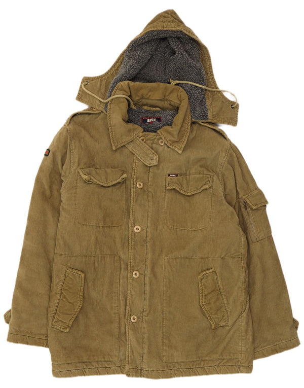 Jaqueta masculina de veludo com capuz militar Rifle UK 38 algodão cáqui médio