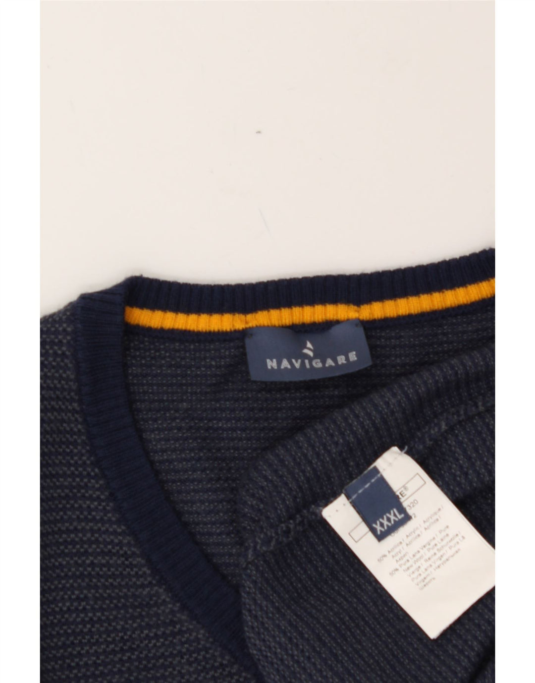 NAVIGARE Mens V-Neck Jumper Sweater 3XL Navy Blue Acrylic Vintage Navigare and Second-Hand Navigare from Messina Hembry 
