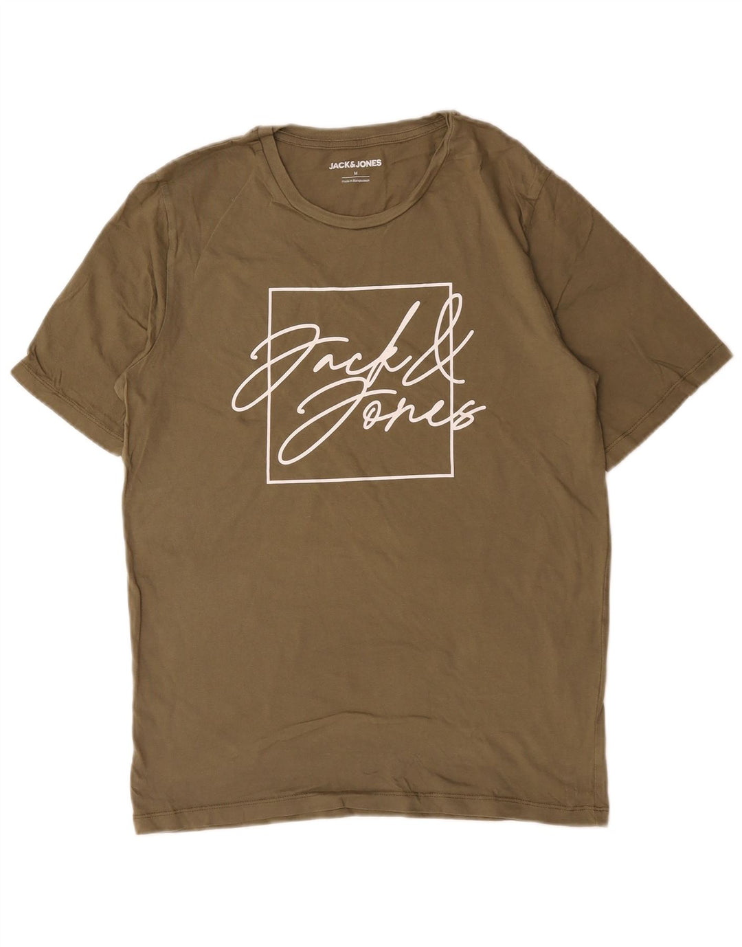 Camiseta gráfica masculina Jack & Jones Top médio de algodão cáqui