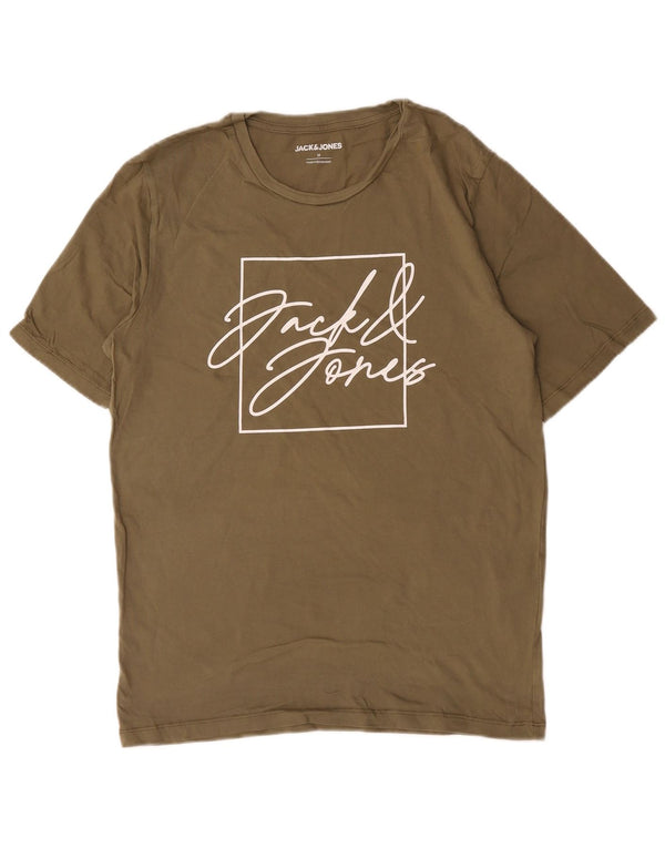 Camiseta gráfica masculina Jack & Jones Top médio de algodão cáqui