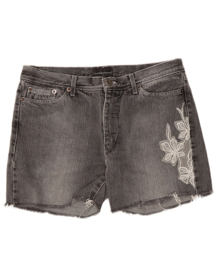 Shorts jeans feminino Roccobarocco W30 algodão floral cinza médio