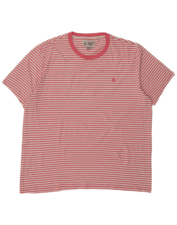 Camiseta masculina Penguin Top 2XL algodão listrado rosa