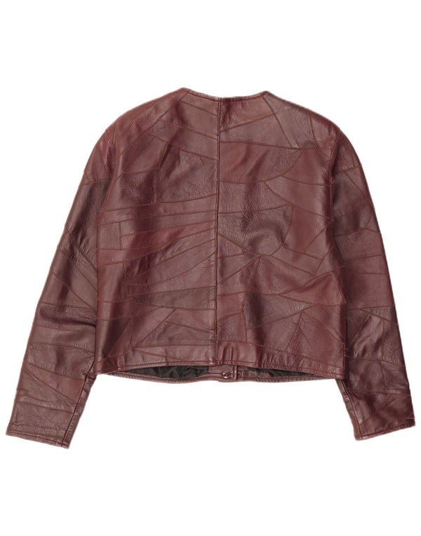Jaqueta de couro feminina vintage Reino Unido 14 patchwork médio Borgonha