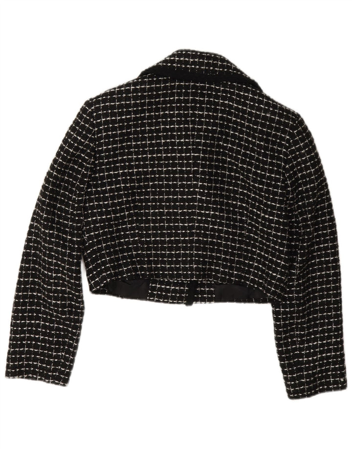 Blazer feminino vintage com corte de 3 botões IT 42 xadrez preto médio
