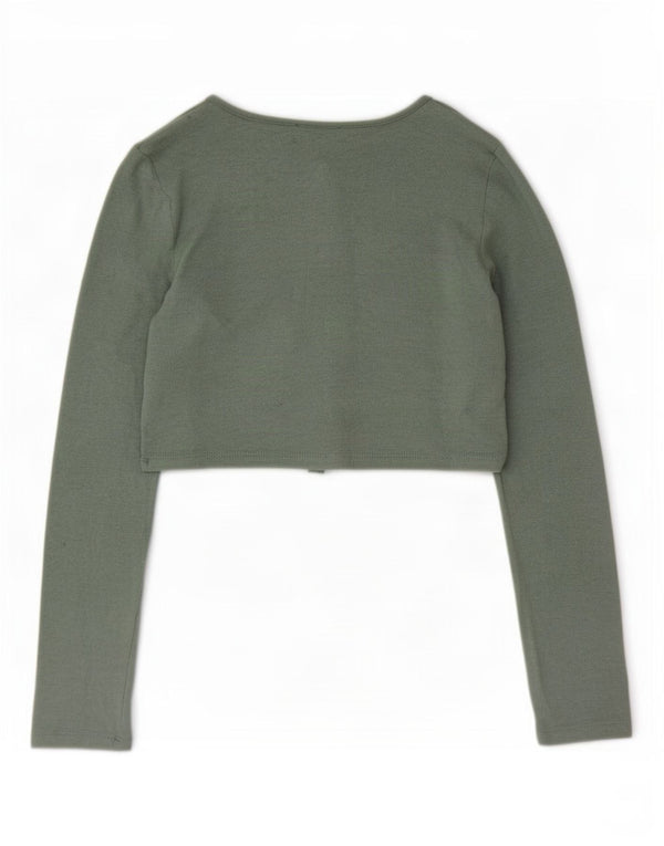 Zara Womens Crop Cardigan Top UK 12 Médio Verde Viscose