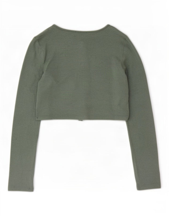 Zara Womens Crop Cardigan Top UK 12 Médio Verde Viscose