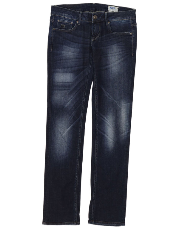 G-Star feminino 3301 cintura baixa com lavagem ácida jeans reto W29 L34 azul marinho