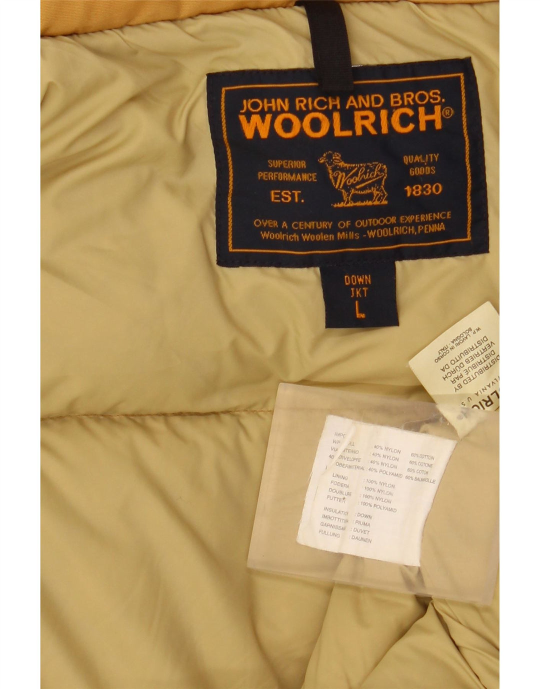 Colete acolchoado masculino Woolrich UK 40 grande nylon amarelo