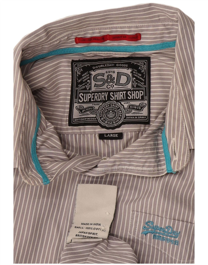 Camisa masculina Superdry grande algodão listrado cinza