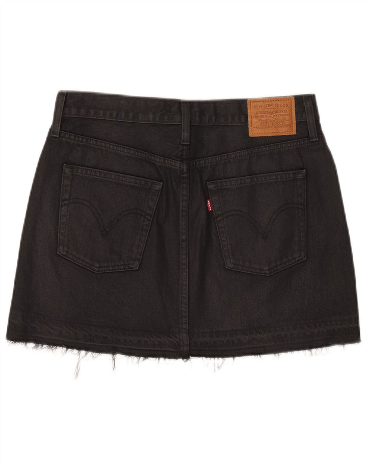 Mini saia jeans feminina Levi's W27 pequena algodão preto